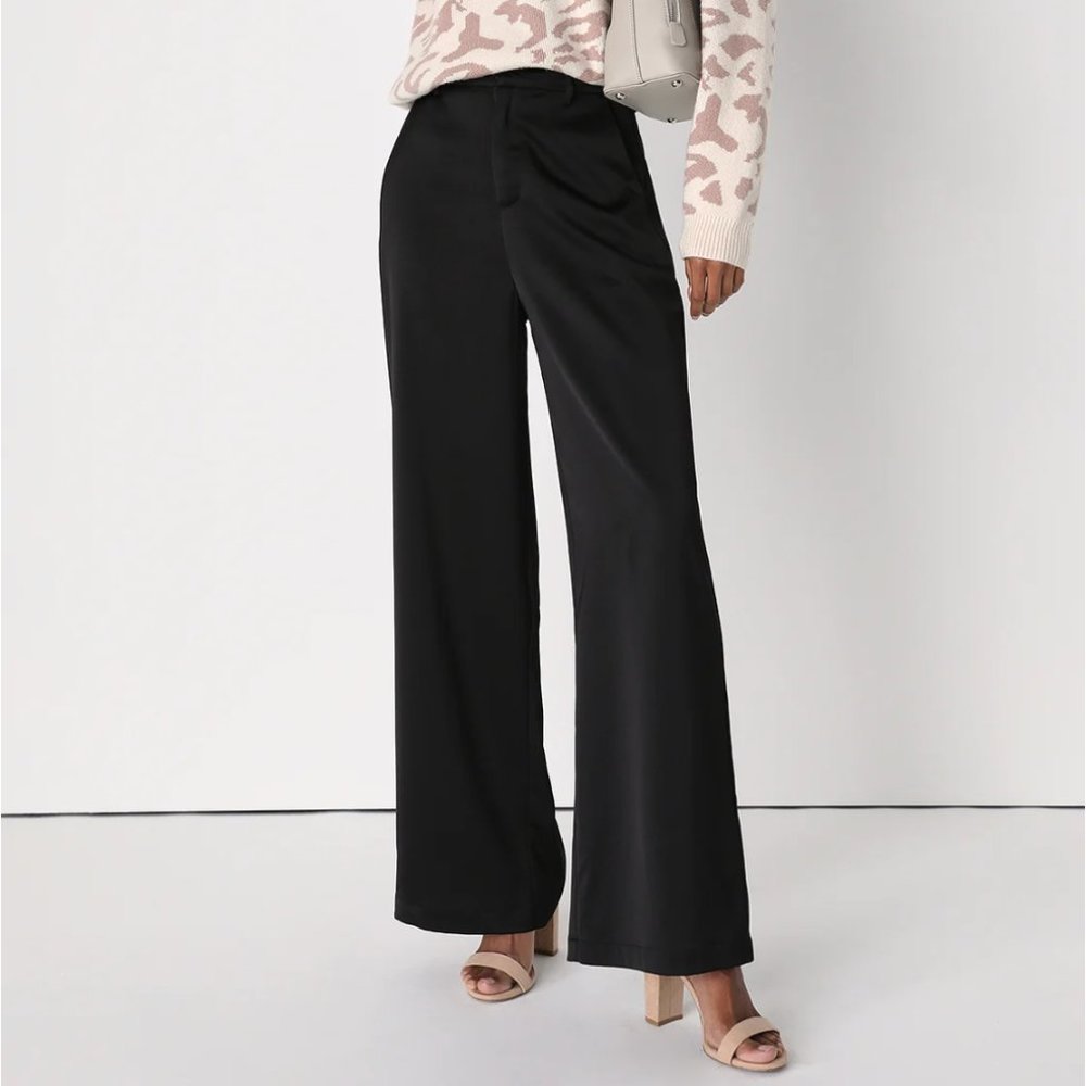 NWT Lulu's Black Satin Wide Leg Pants